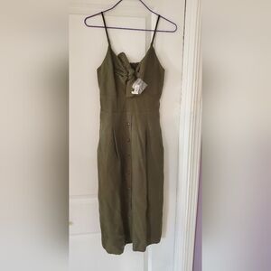 Olive Green Button-Down Midi Dress